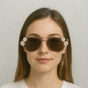 Claire’s Daisy Aviator Sunglasses Brown Lens NWT